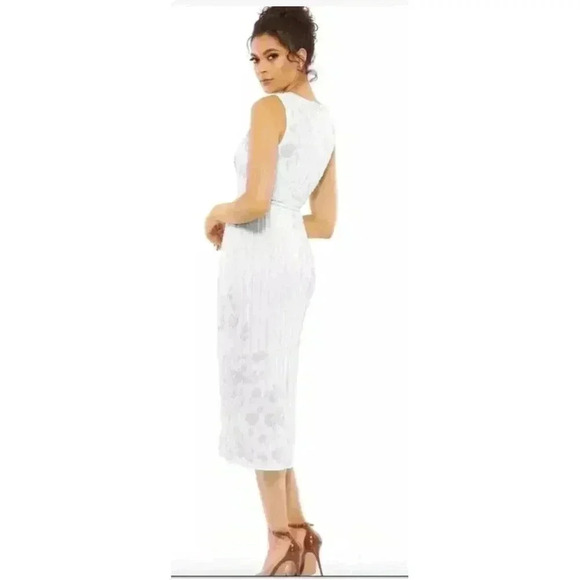 MAC DUGGAL 70260 STRIPED FLORAL EMBELLISHED SLEEVELESS WHITE MIDI DRESS 8 - Picture 4 of 11